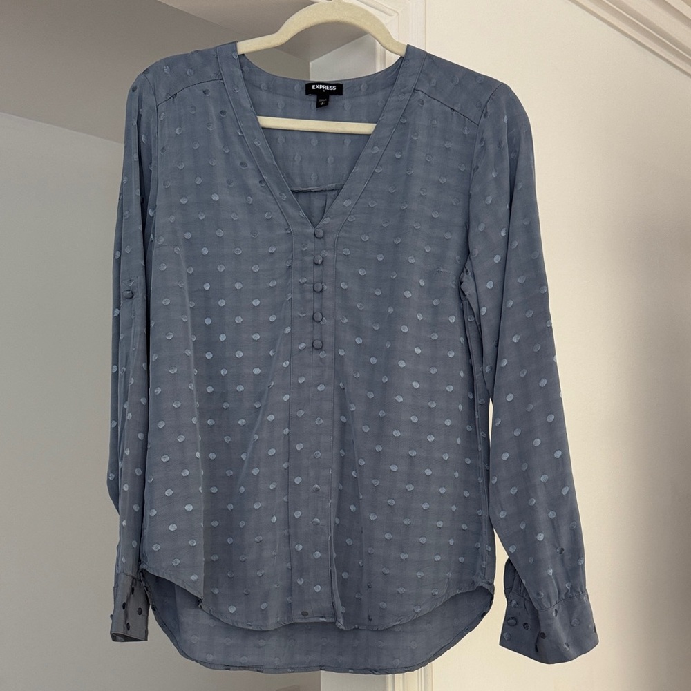 Express Women’s Slate Blue Polkadot Blouse Size Small